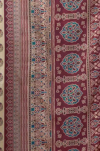 cream cluster digital saree with jacquard border & jhallar