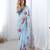 Women's sky blue chinon digital printed designer saree with blouse