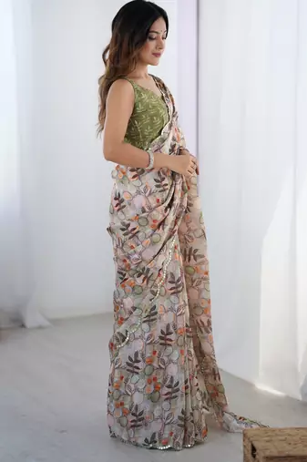 Women's multicolor chinon digital printed designer saree with blouse