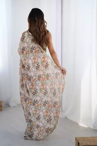 Women's multicolor chinon digital printed designer saree with blouse