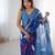 Women's blue chinon digital printed designer saree with blouse