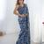 Women's navy blue chinon digital printed designer saree with blouse