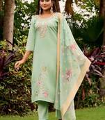 green embroidered roman straight kurta pant and dupatta set