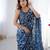 Women's navy blue chinon digital printed designer saree with blouse