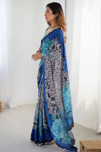 Women's multicolor chinon digital printed designer saree with blouse