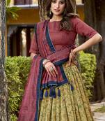 Multicolor printed vichitra silk lehenga with choli and dupatta