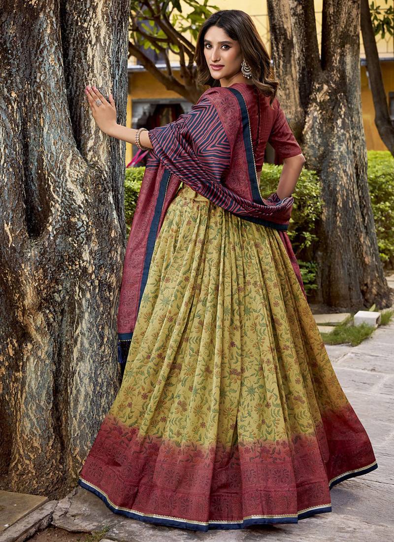 Multicolor printed vichitra silk lehenga with choli and dupatta