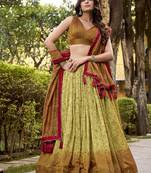 Multicolor printed vichitra silk lehenga with choli and dupatta