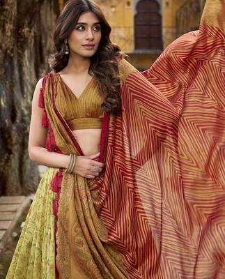 Multicolor printed vichitra silk lehenga with choli and dupatta 3