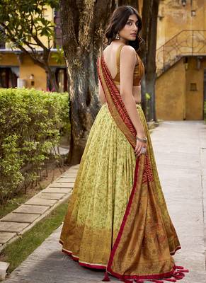 Multicolor printed vichitra silk lehenga with choli and dupatta 4