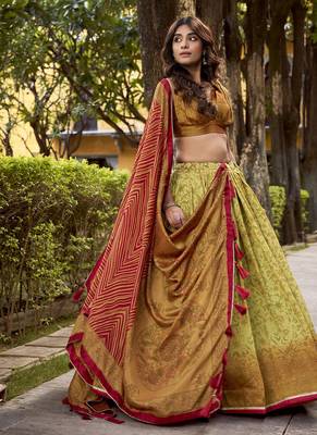 Multicolor printed vichitra silk lehenga with choli and dupatta 5