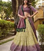 Multicolor printed vichitra silk lehenga with choli and dupatta