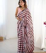 Women's baby pink chinon digital printed designer saree with blouse