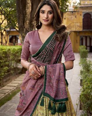 Multicolor printed vichitra silk lehenga with choli and dupatta 3