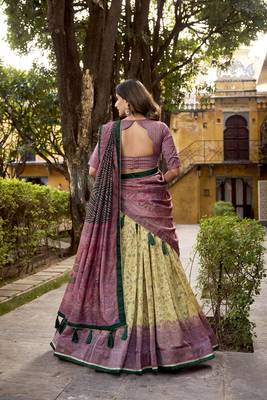Multicolor printed vichitra silk lehenga with choli and dupatta 4