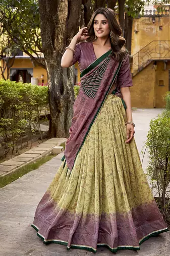 Multicolor printed vichitra silk lehenga with choli and dupatta