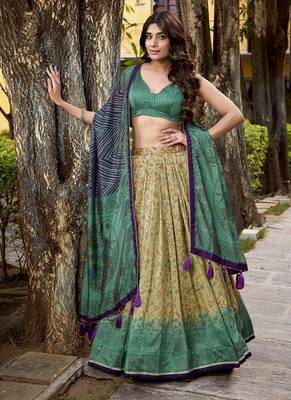 multicolor Printed Vichitra Silk lehenga with choli and dupatta 1
