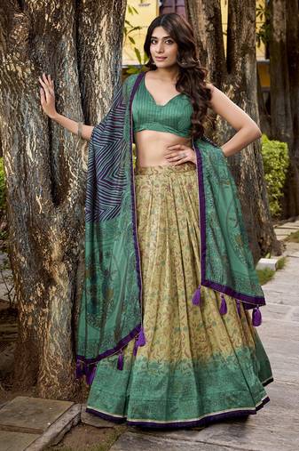 multicolor Printed Vichitra Silk lehenga with choli and dupatta