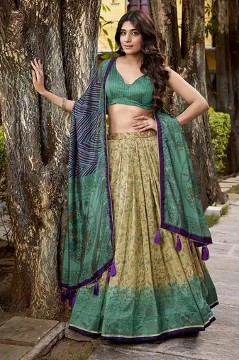multicolor Printed Vichitra Silk lehenga with choli and dupatta