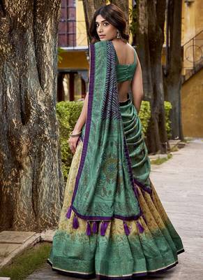multicolor Printed Vichitra Silk lehenga with choli and dupatta 4