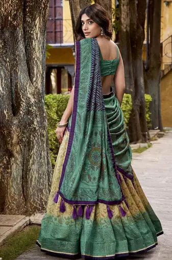 multicolor Printed Vichitra Silk lehenga with choli and dupatta