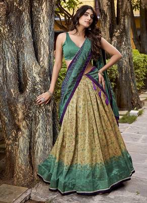 multicolor Printed Vichitra Silk lehenga with choli and dupatta 5