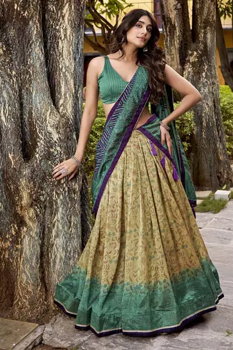 multicolor Printed Vichitra Silk lehenga with choli and dupatta
