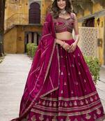 royal magenta silk Lehenga Choli set with Sequins & Thread Embroidery
