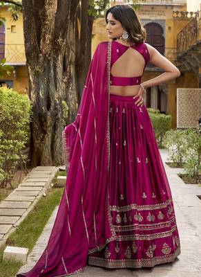 royal magenta silk Lehenga Choli set with Sequins & Thread Embroidery 4