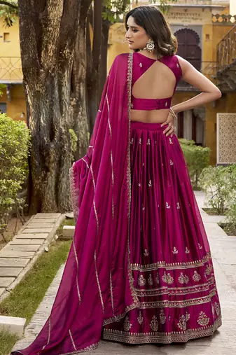 royal magenta silk Lehenga Choli set with Sequins & Thread Embroidery