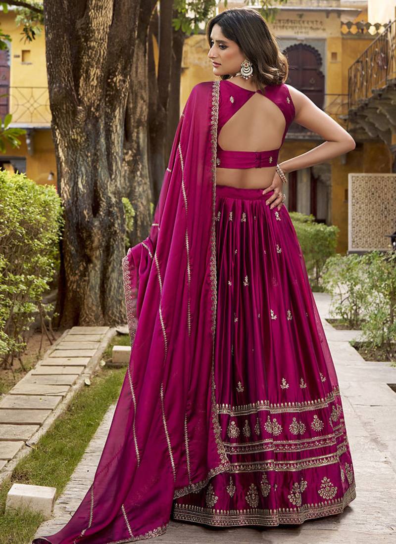 royal magenta silk Lehenga Choli set with Sequins & Thread Embroidery