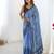 Women's blue chinon digital printed designer saree with blouse