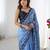 Women's blue chinon digital printed designer saree with blouse