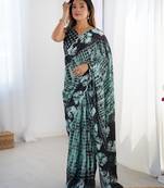 Women's sea green chinon digital printed designer saree with blouse