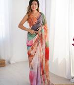 digital printed multicolor soft chinon saree