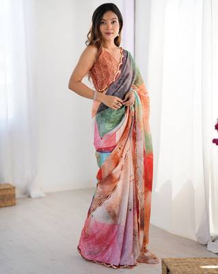 digital printed multicolor soft chinon saree 2