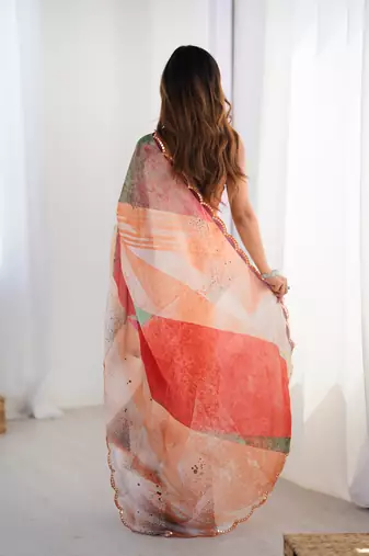 digital printed multicolor soft chinon saree