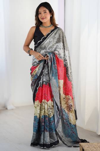 lightweight multicolor digital printed chinon saree