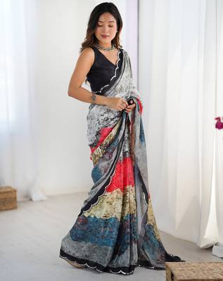 lightweight multicolor digital printed chinon saree 2