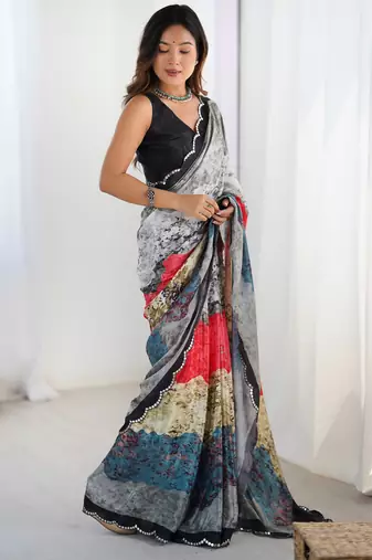 lightweight multicolor digital printed chinon saree