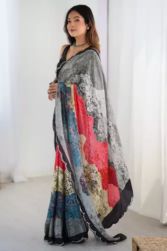 lightweight multicolor digital printed chinon saree