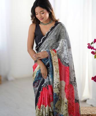 lightweight multicolor digital printed chinon saree 4