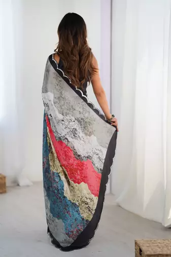 lightweight multicolor digital printed chinon saree