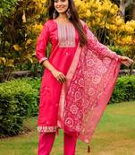 red embroidered roman straight kurta pant and dupatta set