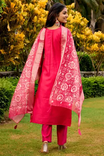 red embroidered roman straight kurta pant and dupatta set