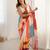 soft chinon multicolor digital print saree with fine lace border