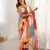 soft chinon multicolor digital print saree with fine lace border
