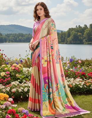 Hypnotex multicolor  printed saree with blouse 3