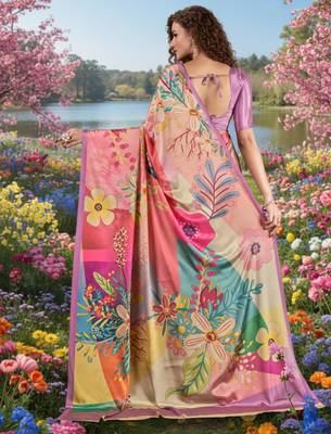 Hypnotex multicolor  printed saree with blouse 5