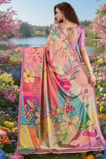 Hypnotex multicolor  printed saree with blouse
